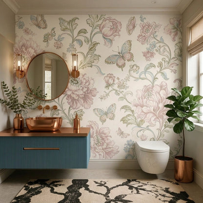 Vintage Wallpaper Floral Butterflies Wall Mural