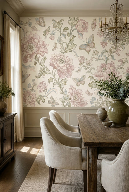 Vintage Wallpaper Floral Butterflies Wall Mural