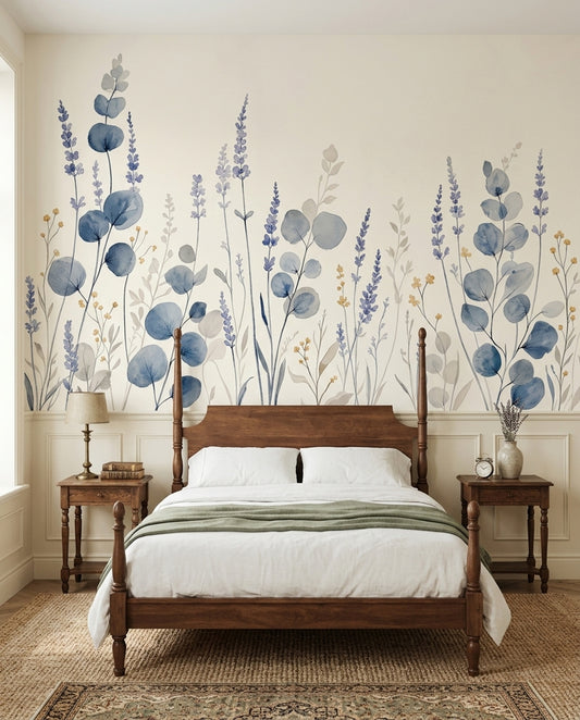Watercolor Botanical Wallpaper Floral Border Removable Eucalyptus Leaves Wall Decor