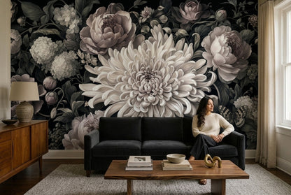 Dark Floral Wallpaper Moody Botanical Removable Wall Decor