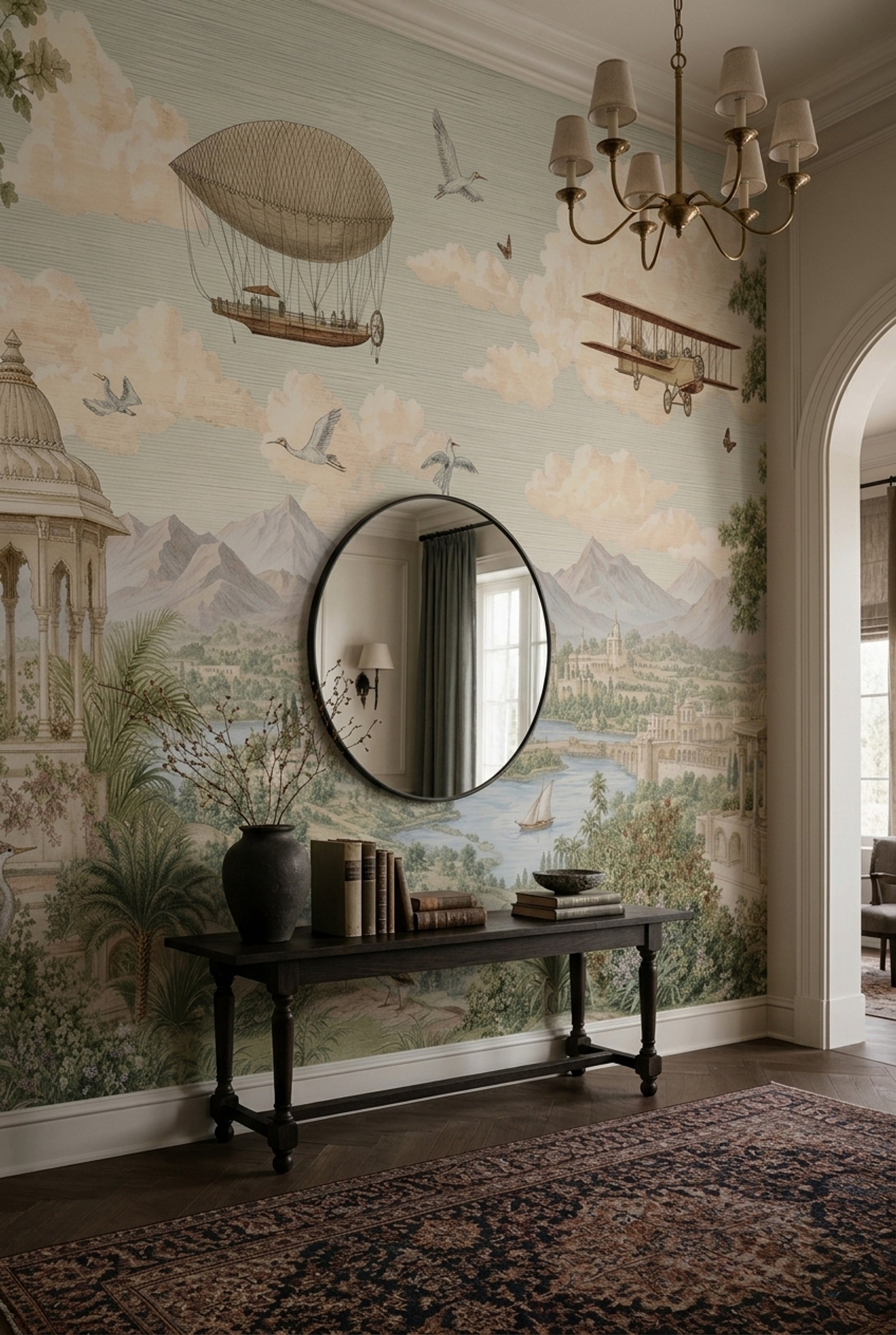 Vintage Landscape Wallpaper Mughal Palace Scenic Toile Wall Mural