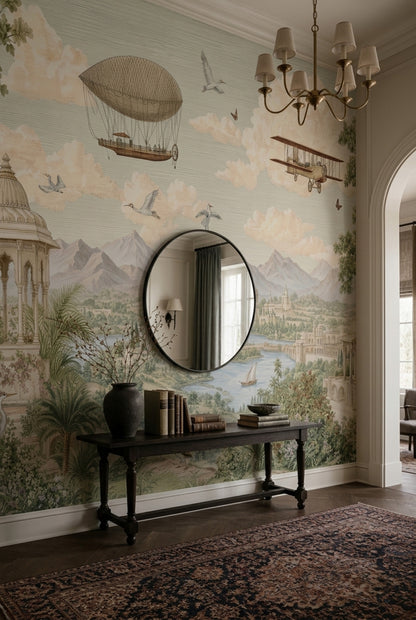 Vintage Landscape Wallpaper Mughal Palace Scenic Toile Wall Mural