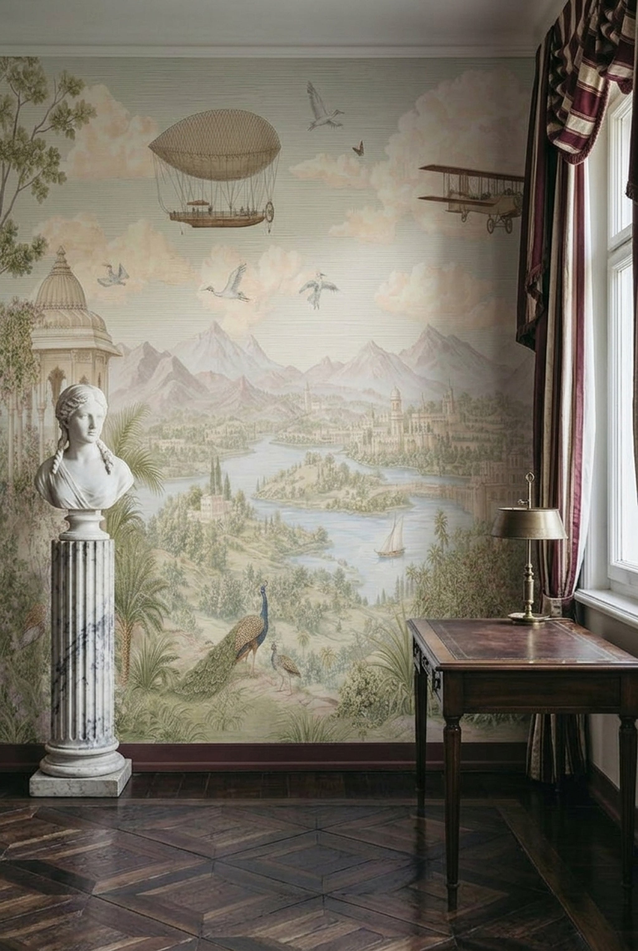 Vintage Landscape Wallpaper Mughal Palace Scenic Toile Wall Mural