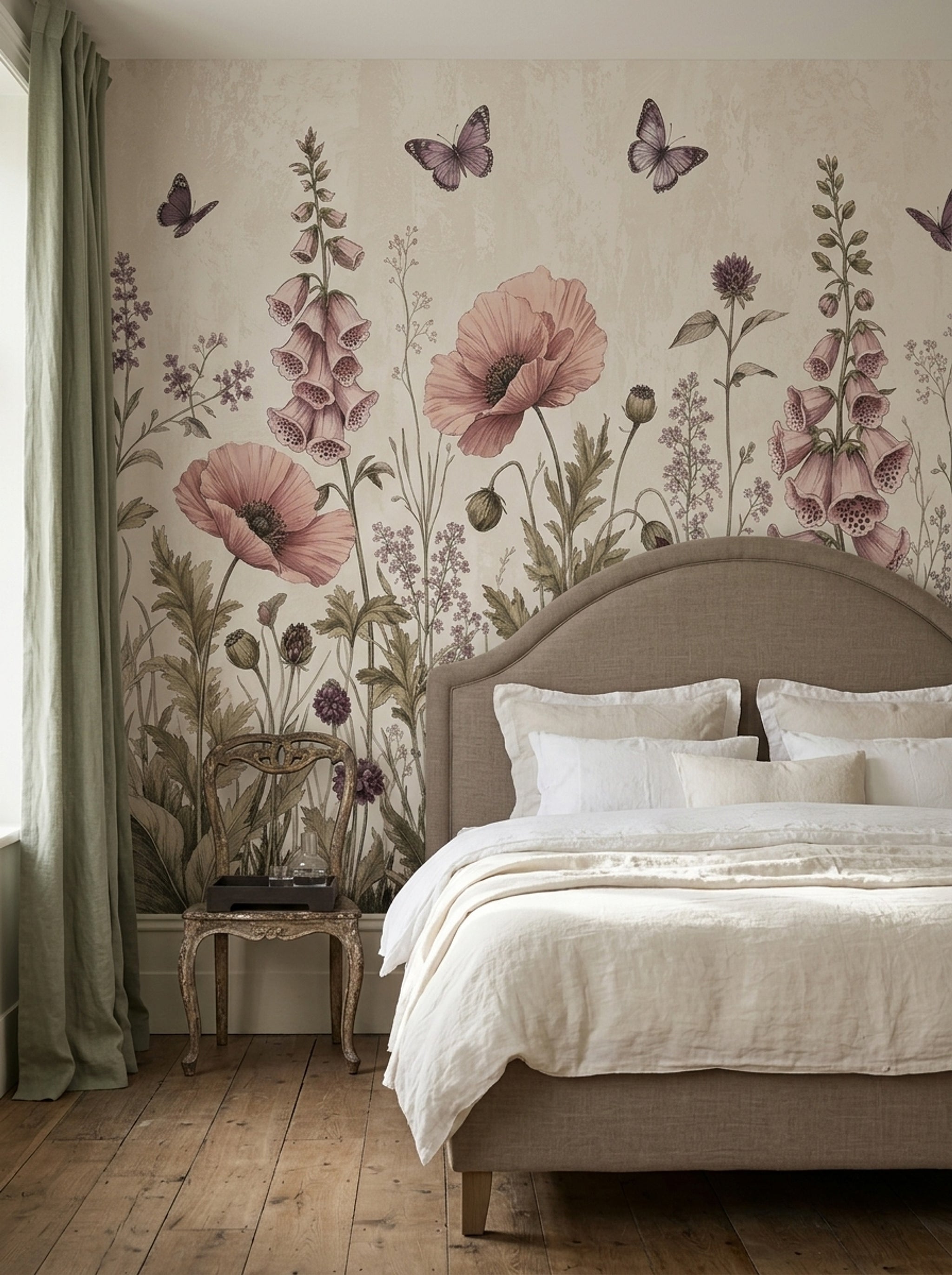 Botanical Wallpaper Wildflowers Removable Butterflies Wall Decor