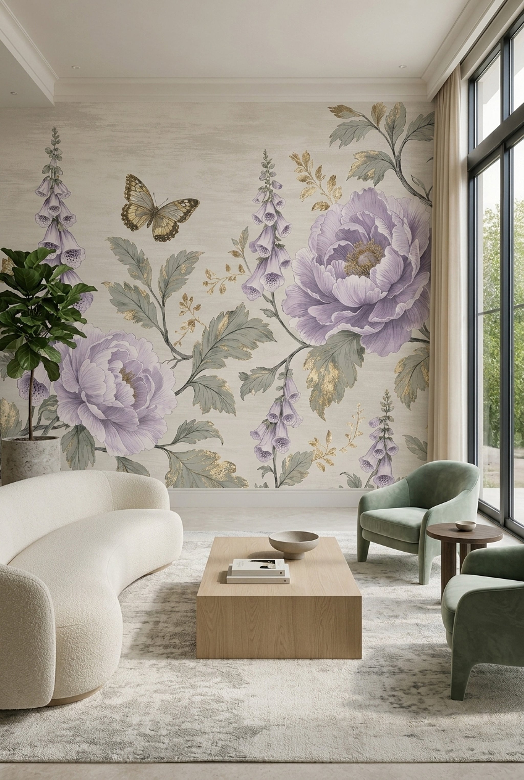 Floral Wallpaper Botanical Removable Butterfly Wall Decor