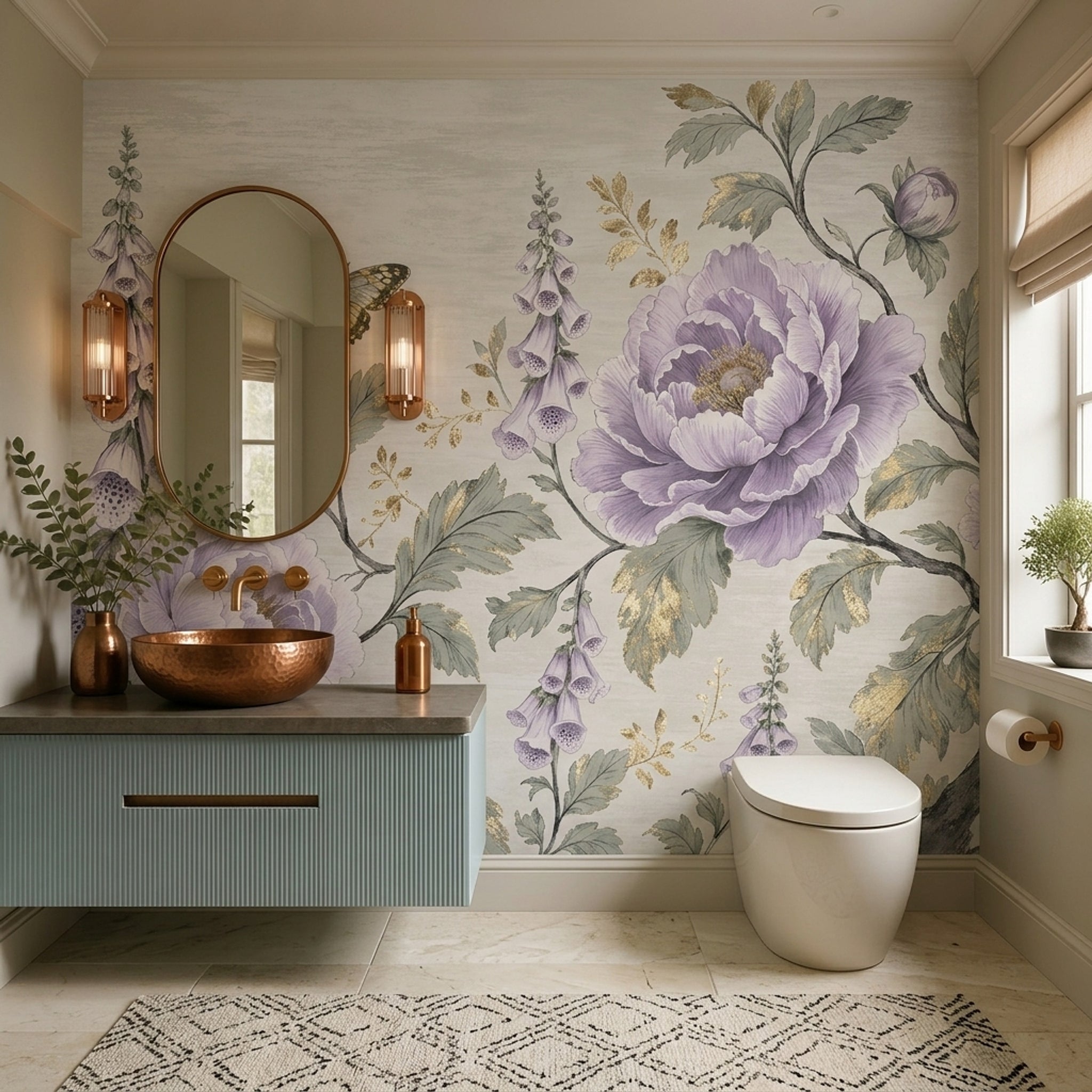 Floral Wallpaper Botanical Removable Butterfly Wall Decor