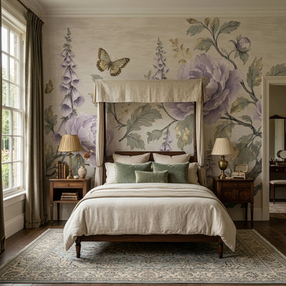 Floral Wallpaper Botanical Removable Butterfly Wall Decor