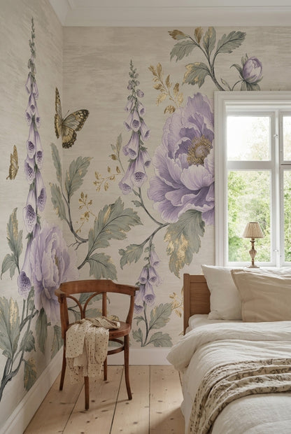 Floral Wallpaper Botanical Removable Butterfly Wall Decor