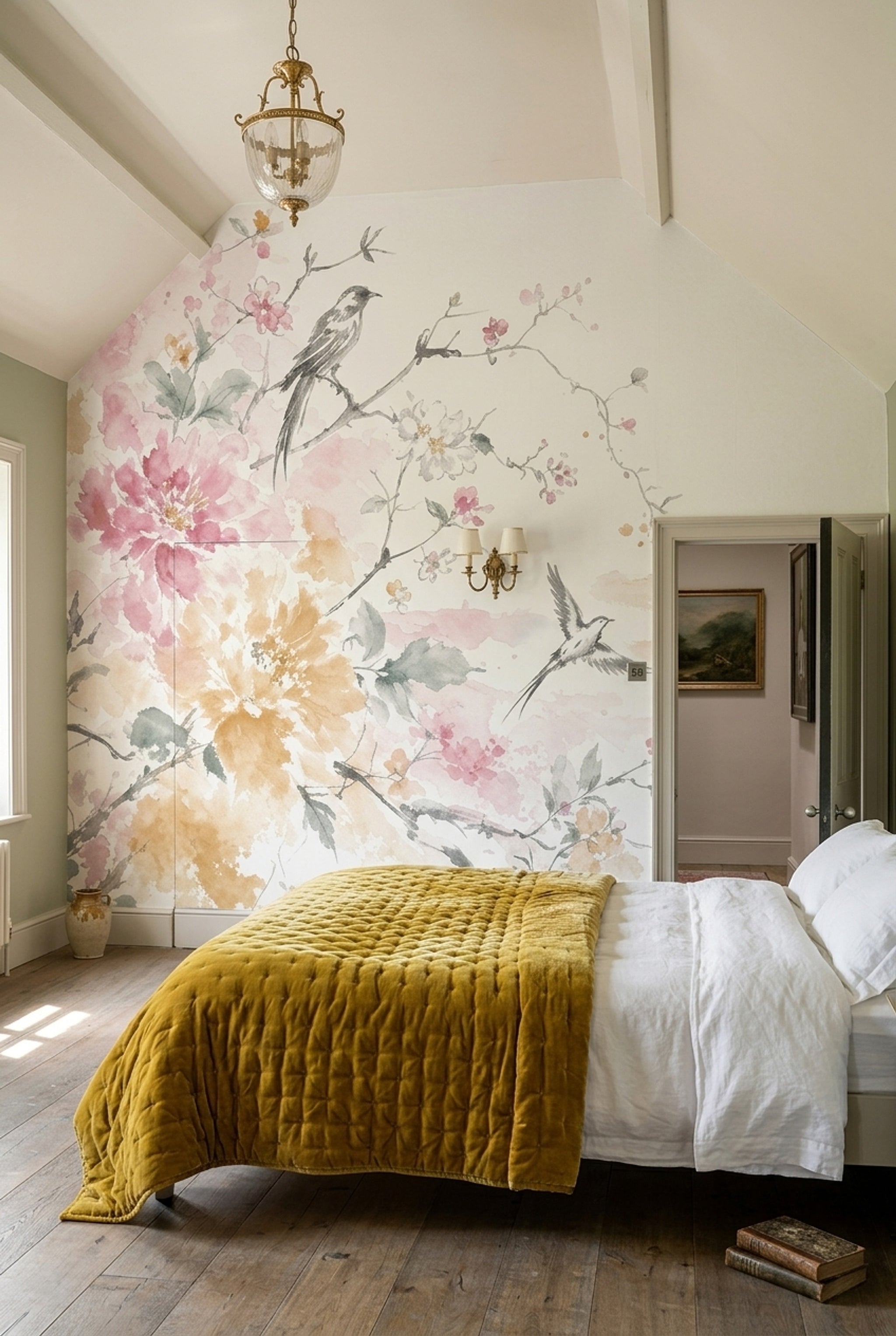 White Background Wallpaper Floral Botanical Removable Wall Decor