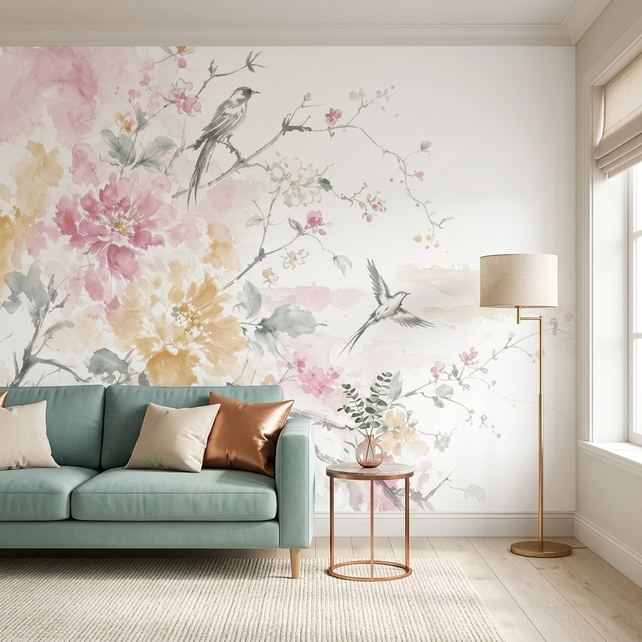 White Background Wallpaper Floral Botanical Removable Wall Decor