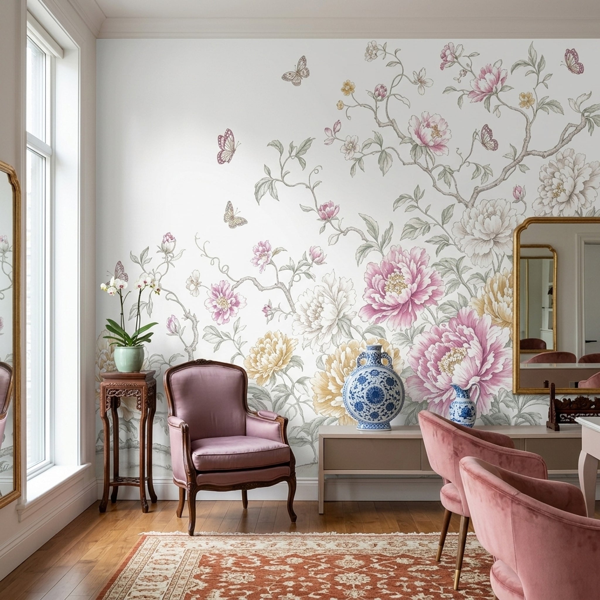 White Background Wallpaper Floral Botanical Wall Mural