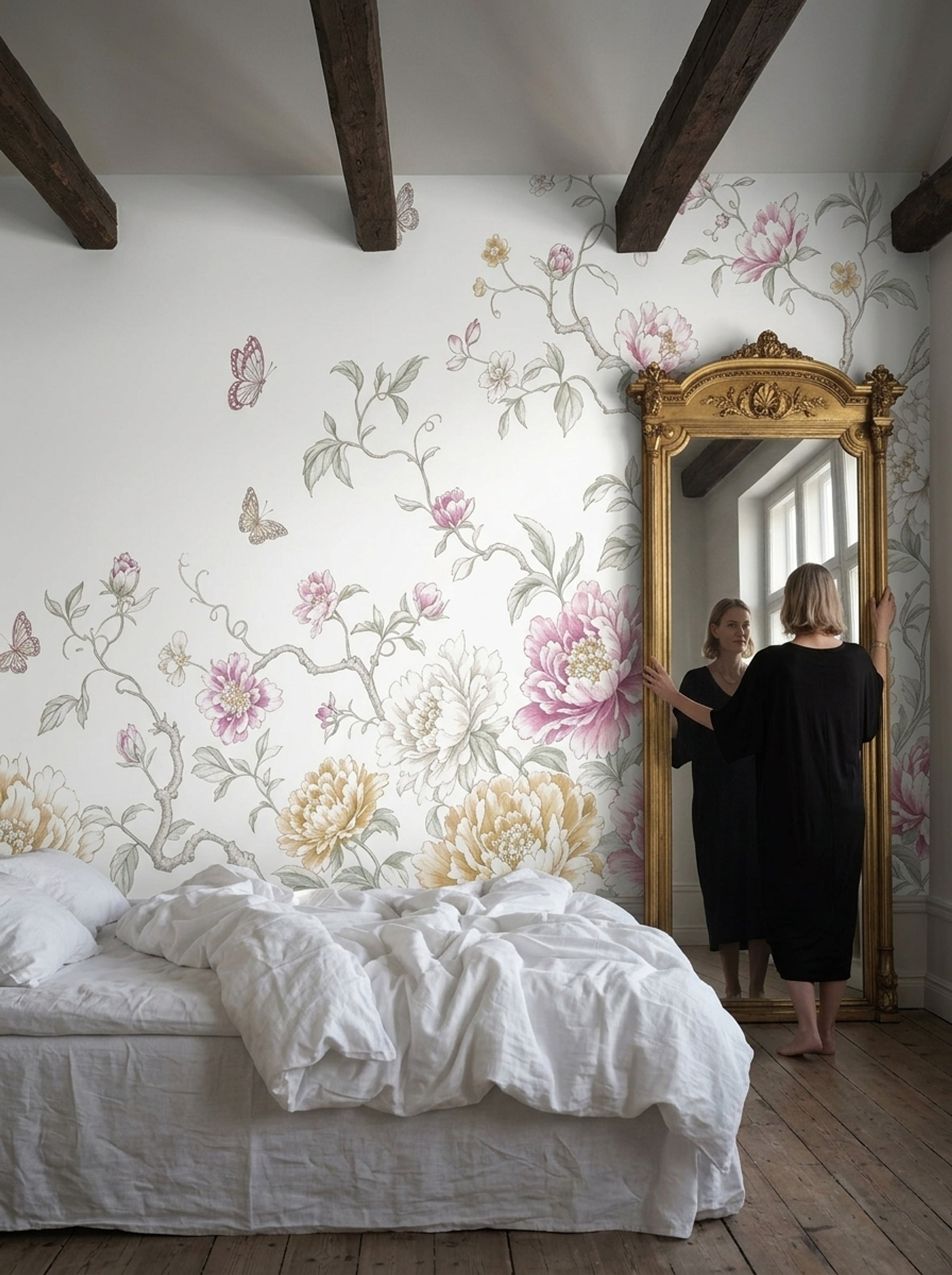 White Background Wallpaper Floral Botanical Wall Mural