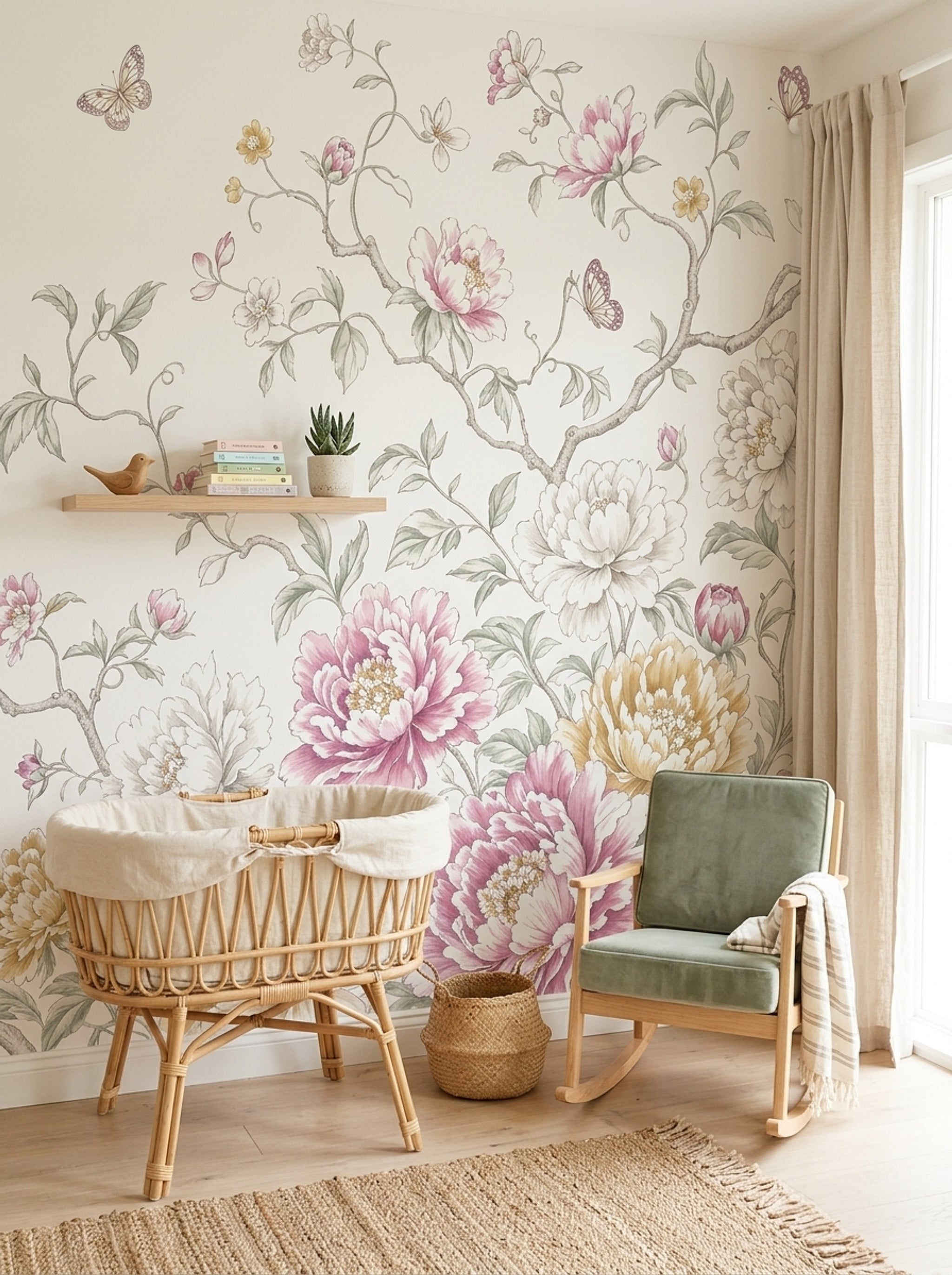 White Background Wallpaper Floral Botanical Wall Mural