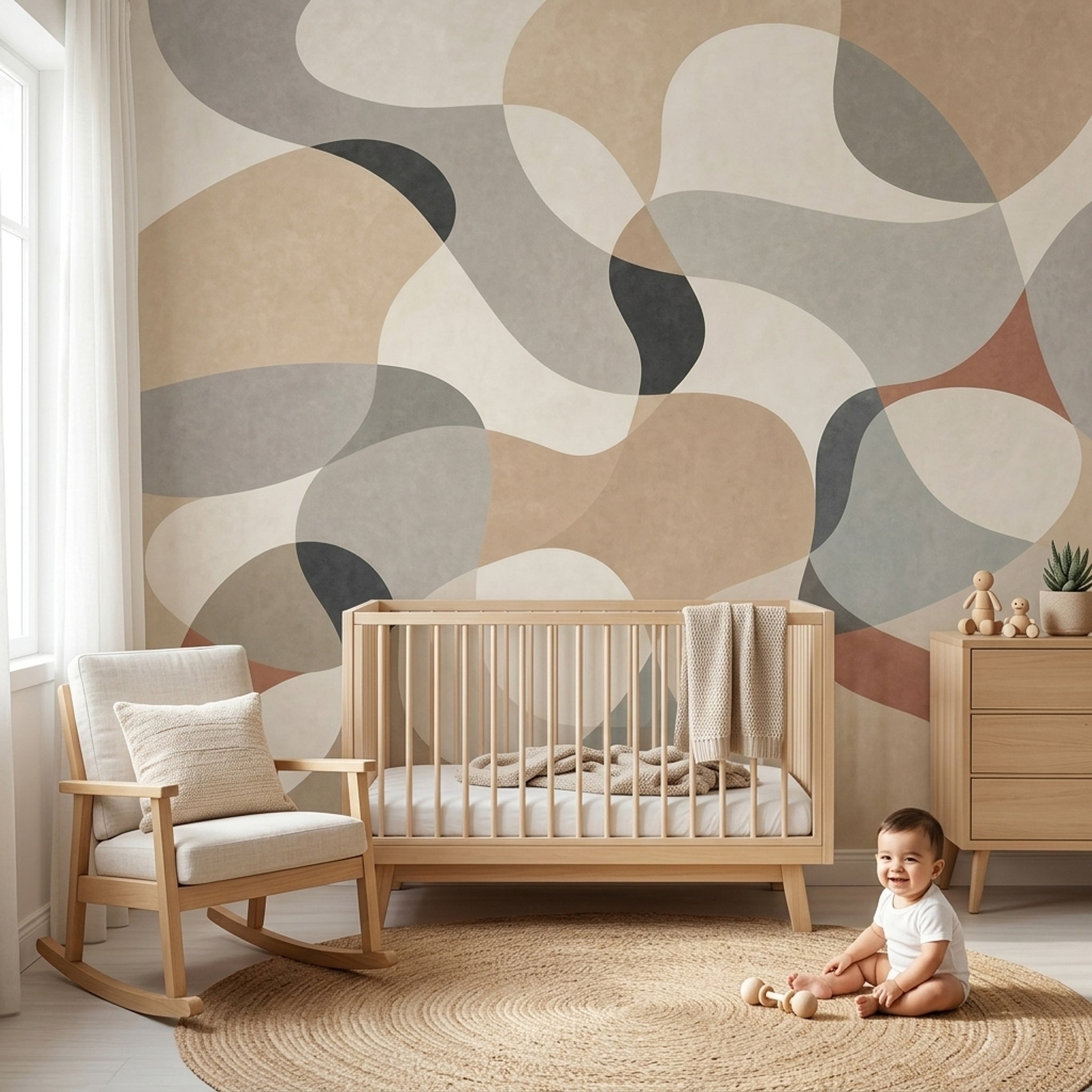 Mid Century Modern Wallpaper Organic Shapes Removable Wall Decor