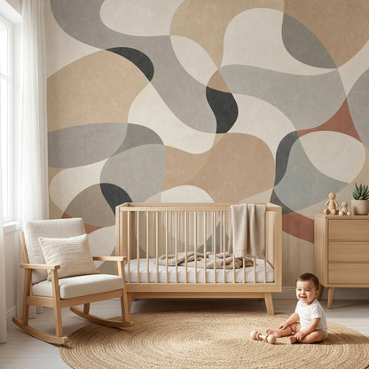 Mid Century Modern Wallpaper Organic Shapes Removable Wall Decor