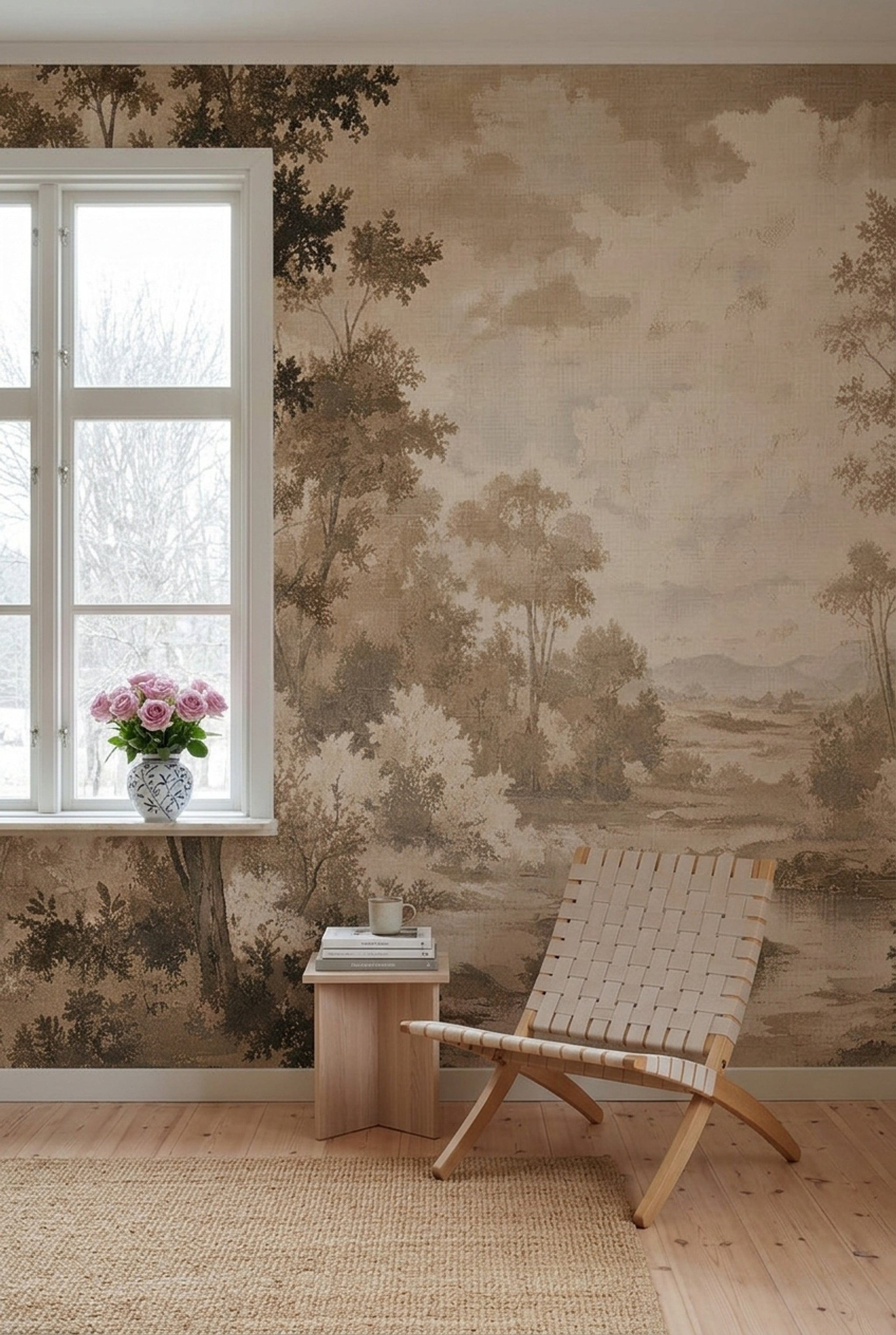 Sepia Landscape Wallpaper Woodland Removable Toile Wall Decor