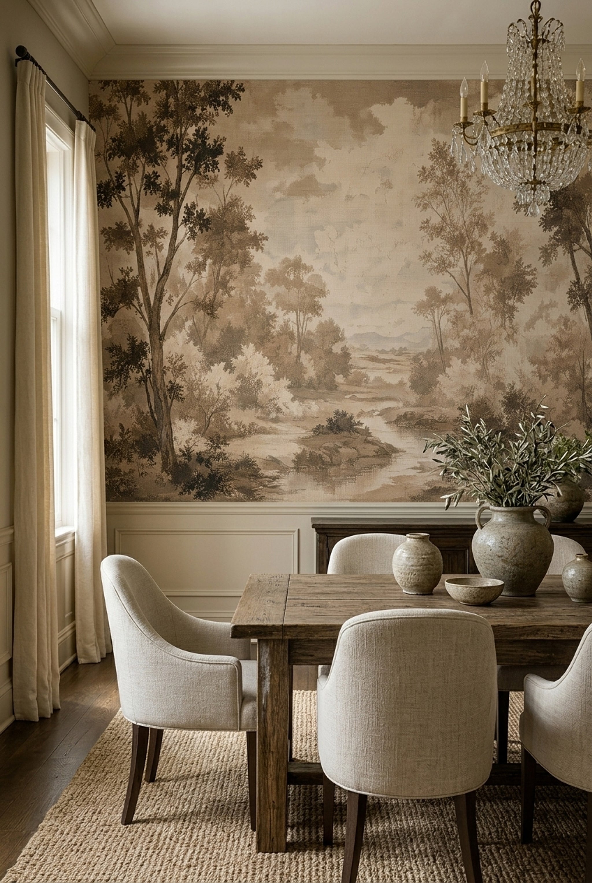 Sepia Landscape Wallpaper Woodland Removable Toile Wall Decor