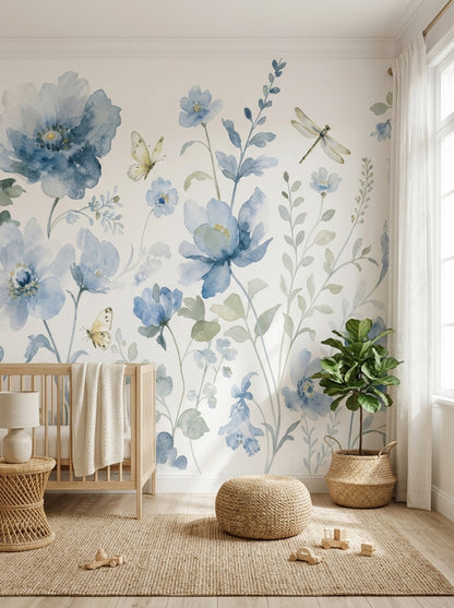 White Background Wallpaper Botanical Watercolor Removable Wall Decor