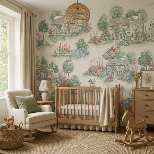 Cottage Garden Wallpaper Countryside Floral Landscape Removable Wall Decor