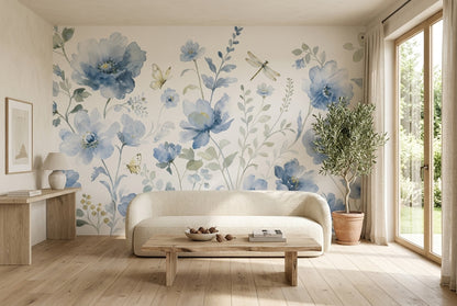 White Background Wallpaper Botanical Watercolor Removable Wall Decor