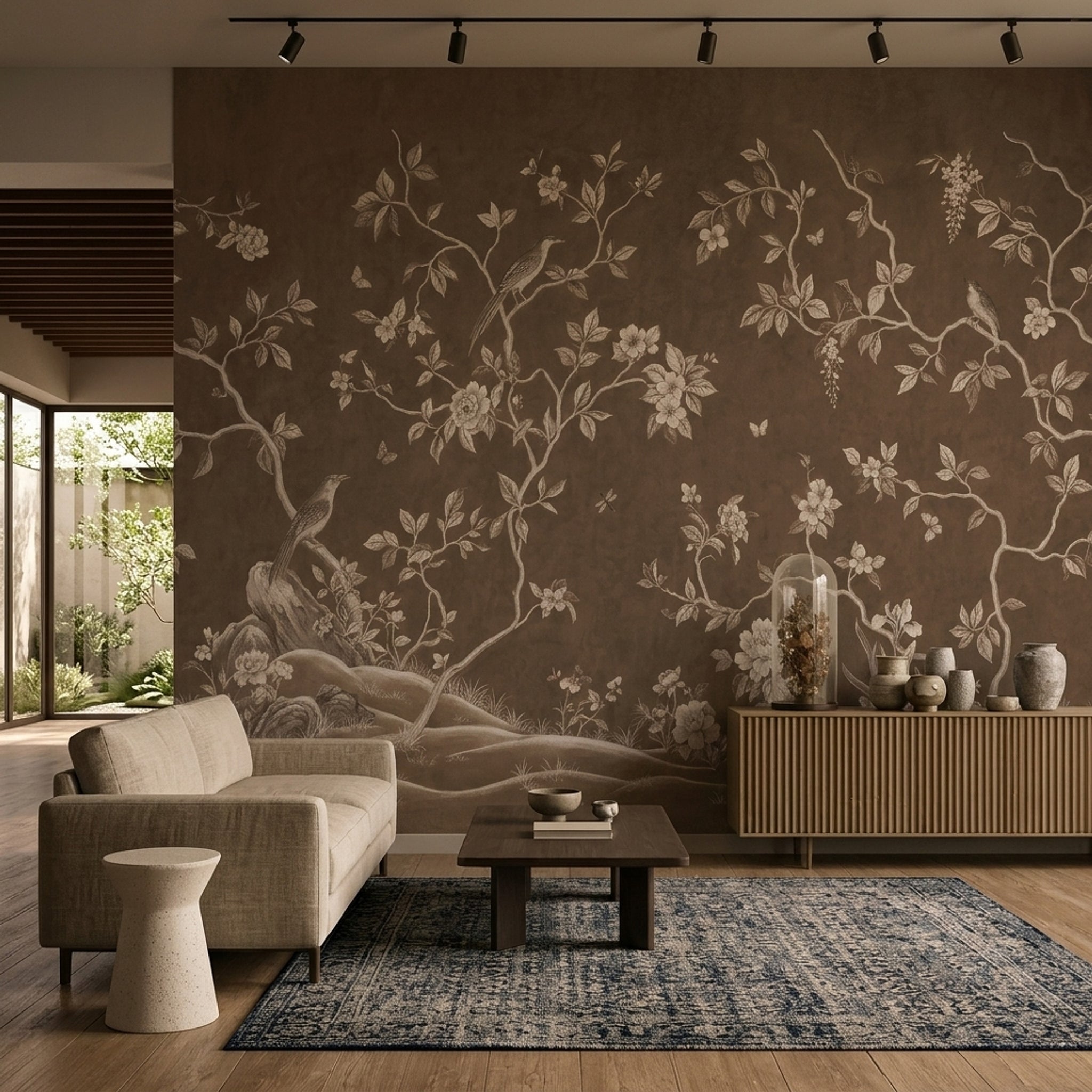 Chinoiserie Wallpaper Toile Sepia Removable Wall Decor