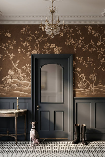 Chinoiserie Wallpaper Toile Sepia Removable Wall Decor