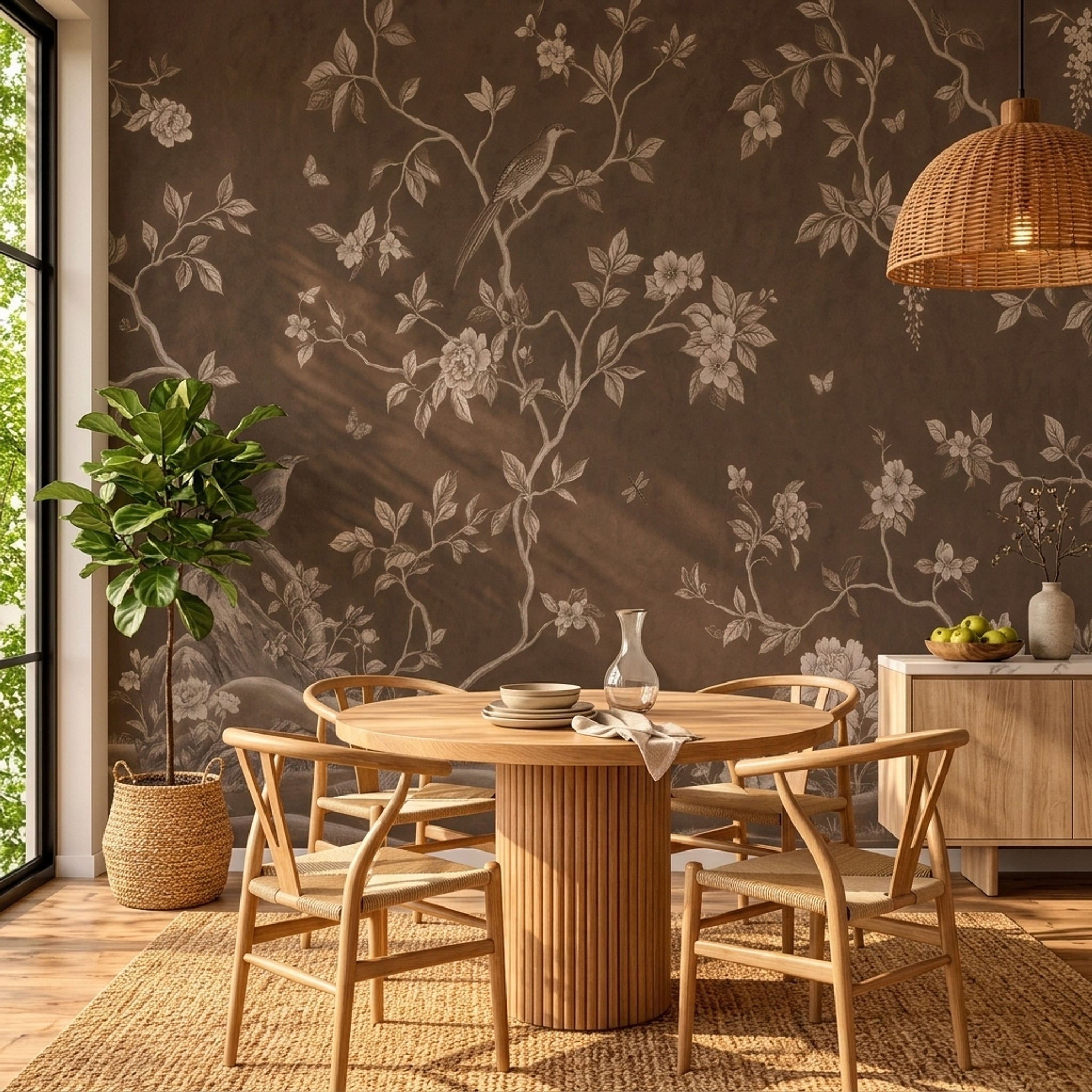 Chinoiserie Wallpaper Toile Sepia Removable Wall Decor