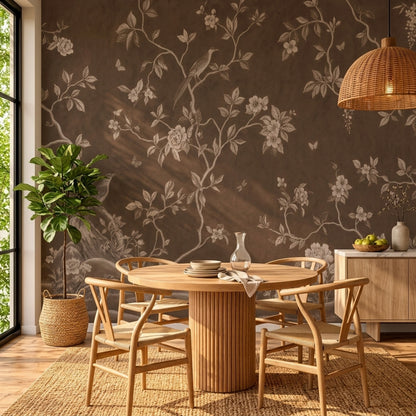 Chinoiserie Wallpaper Toile Sepia Removable Wall Decor