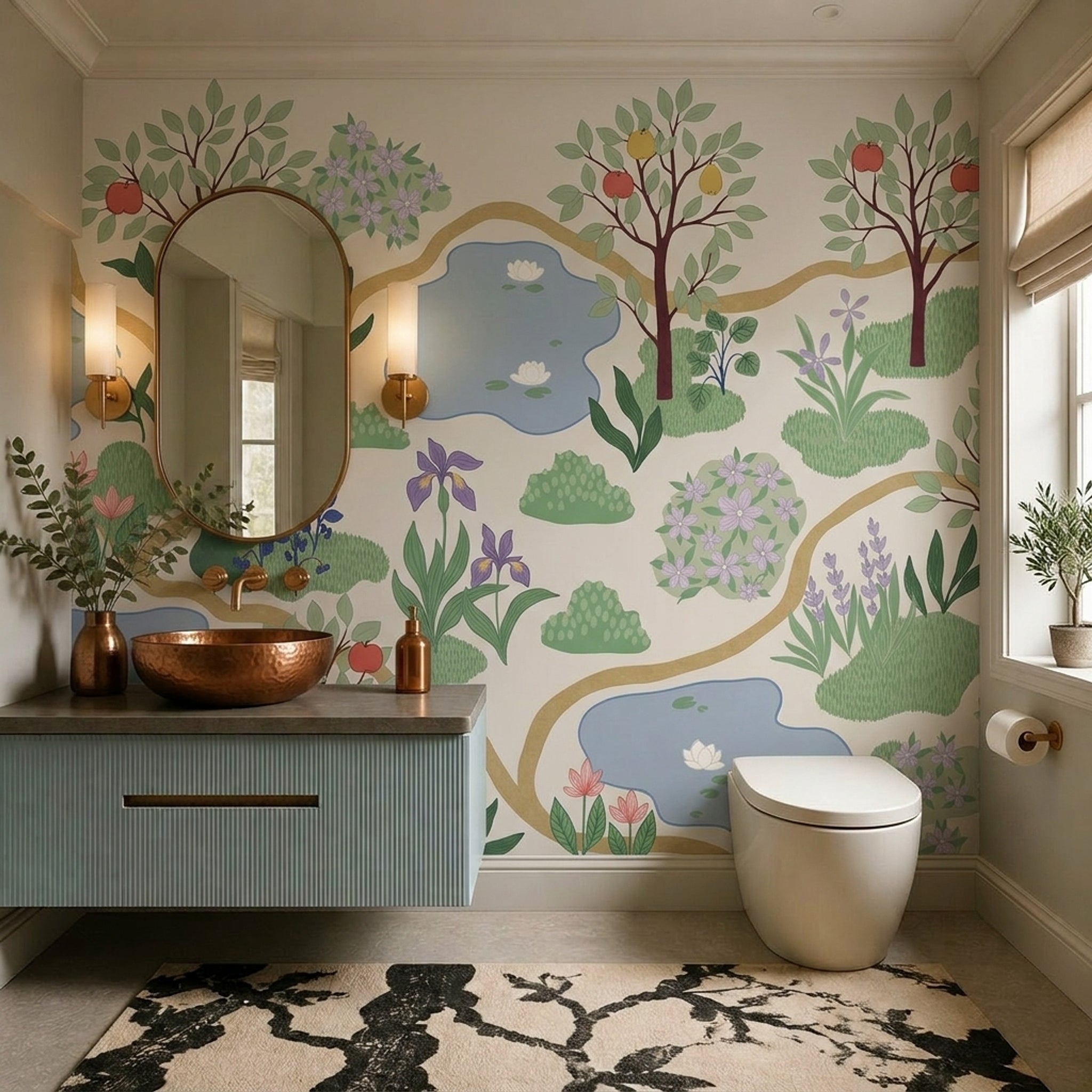 Garden Landscape Wallpaper Floral Fruit Trees Removable Wall Decor