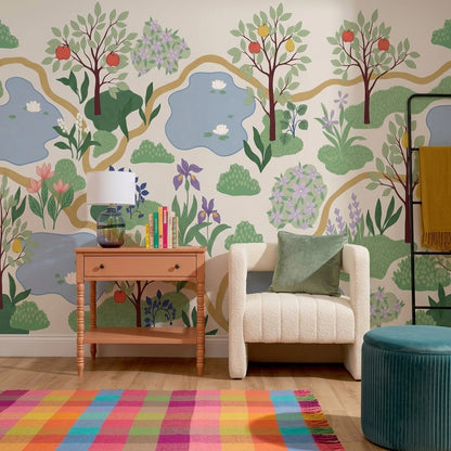 Garden Landscape Wallpaper Floral Fruit Trees Removable Wall Decor