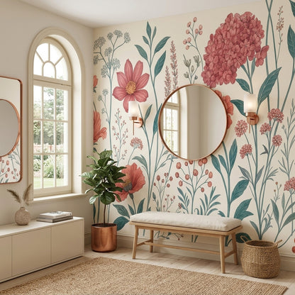 Botanical Wallpaper Wildflowers Vintage Wall Mural