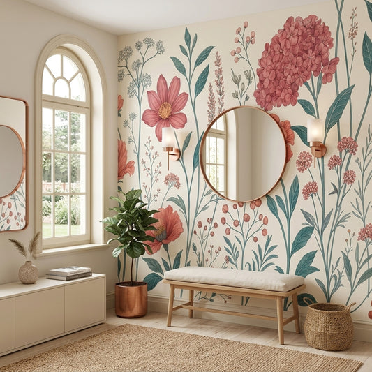 Botanical Wallpaper Wildflowers Vintage Wall Mural