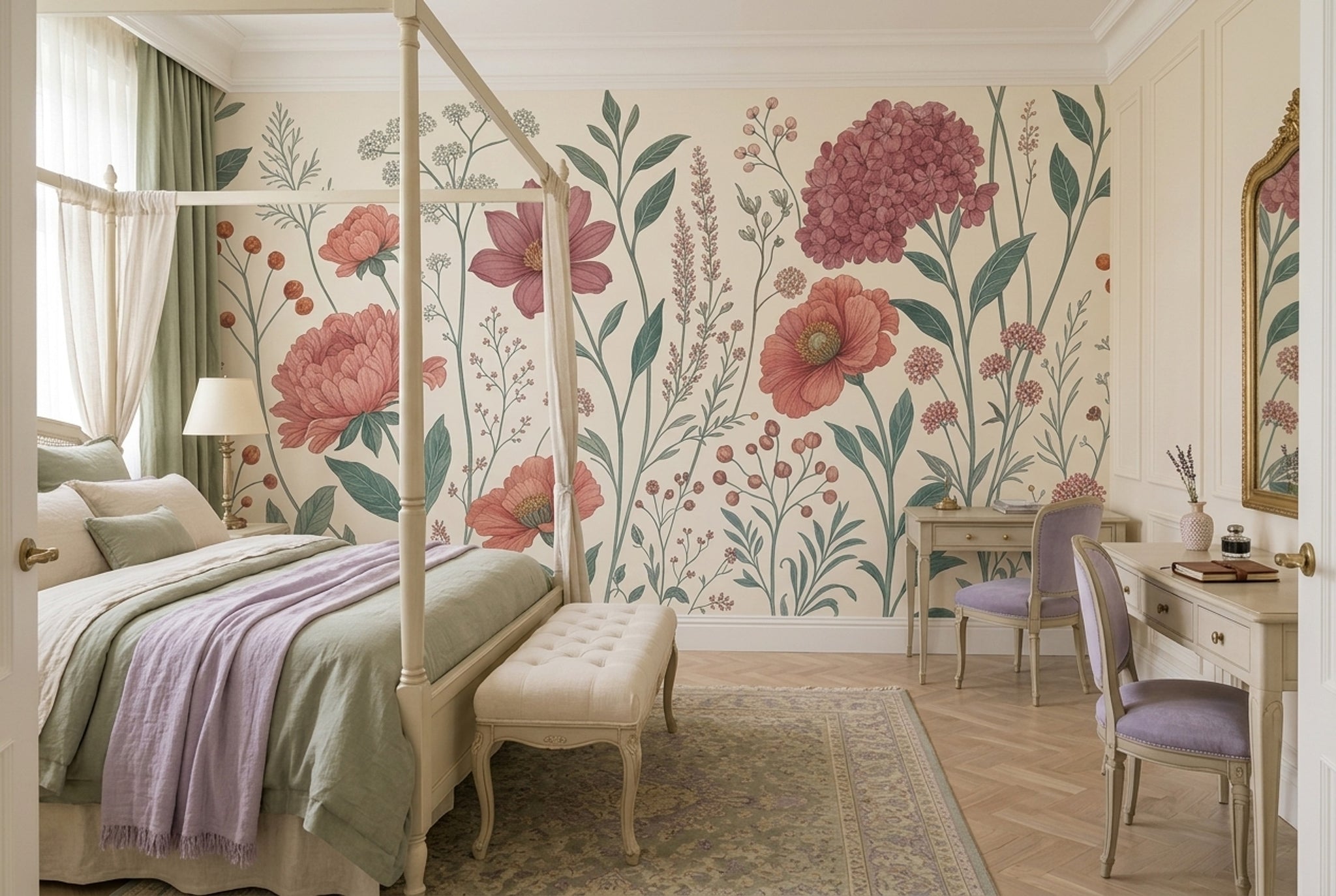 Botanical Wallpaper Wildflowers Vintage Wall Mural