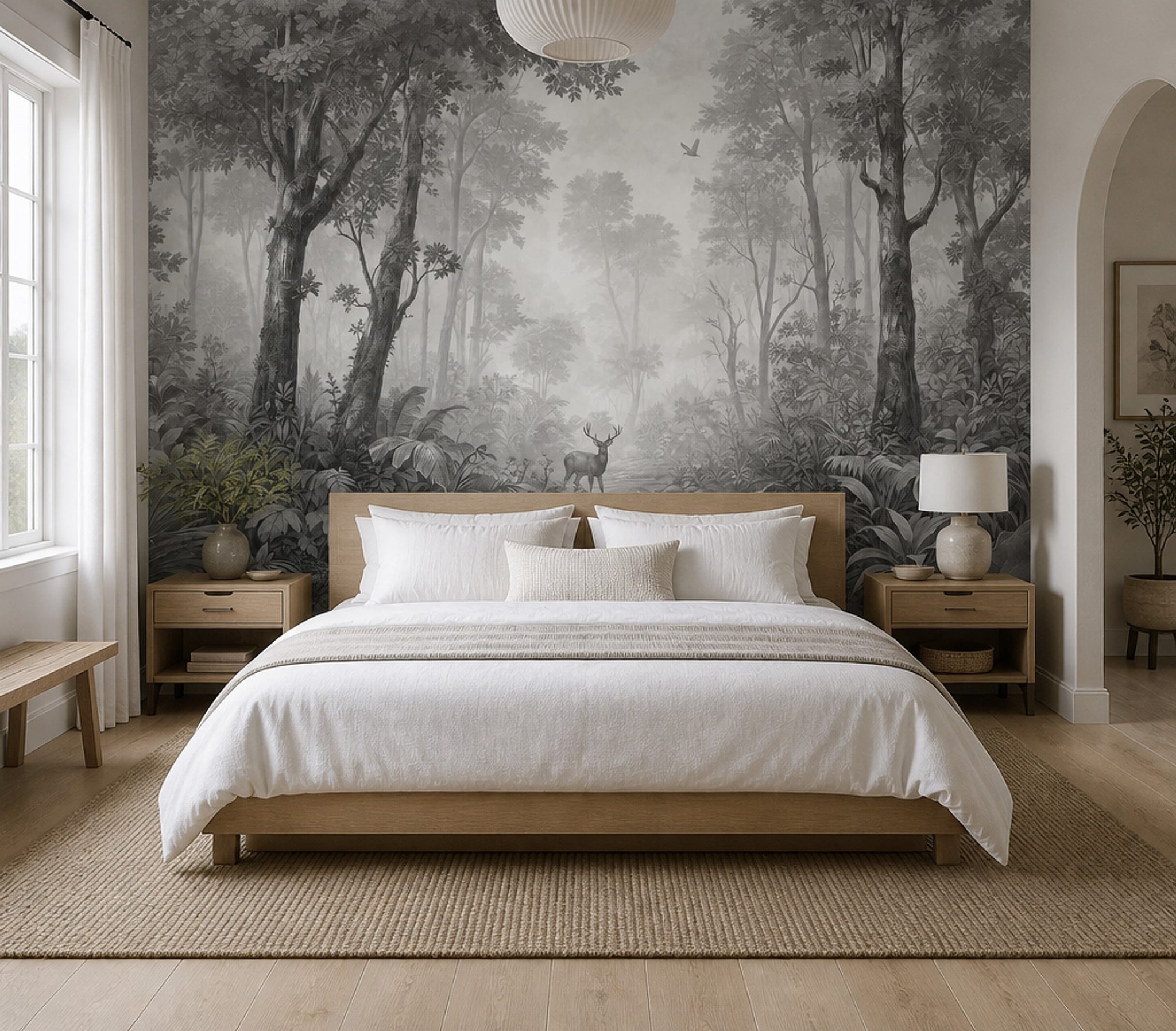 Gray Forest Wallpaper Misty Woodland Nature Mural Removable Wall Decor