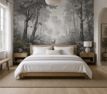 Gray Forest Wallpaper Misty Woodland Nature Mural Removable Wall Decor