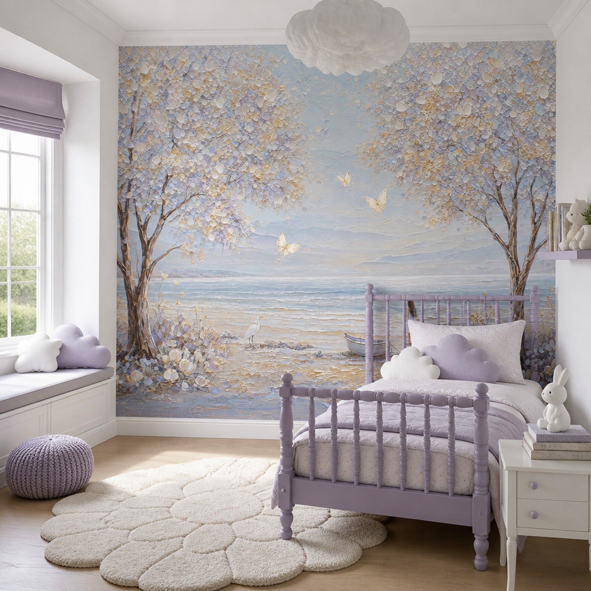 Coastal Landscape Wallpaper Flowering Trees Ocean View Wall Mural