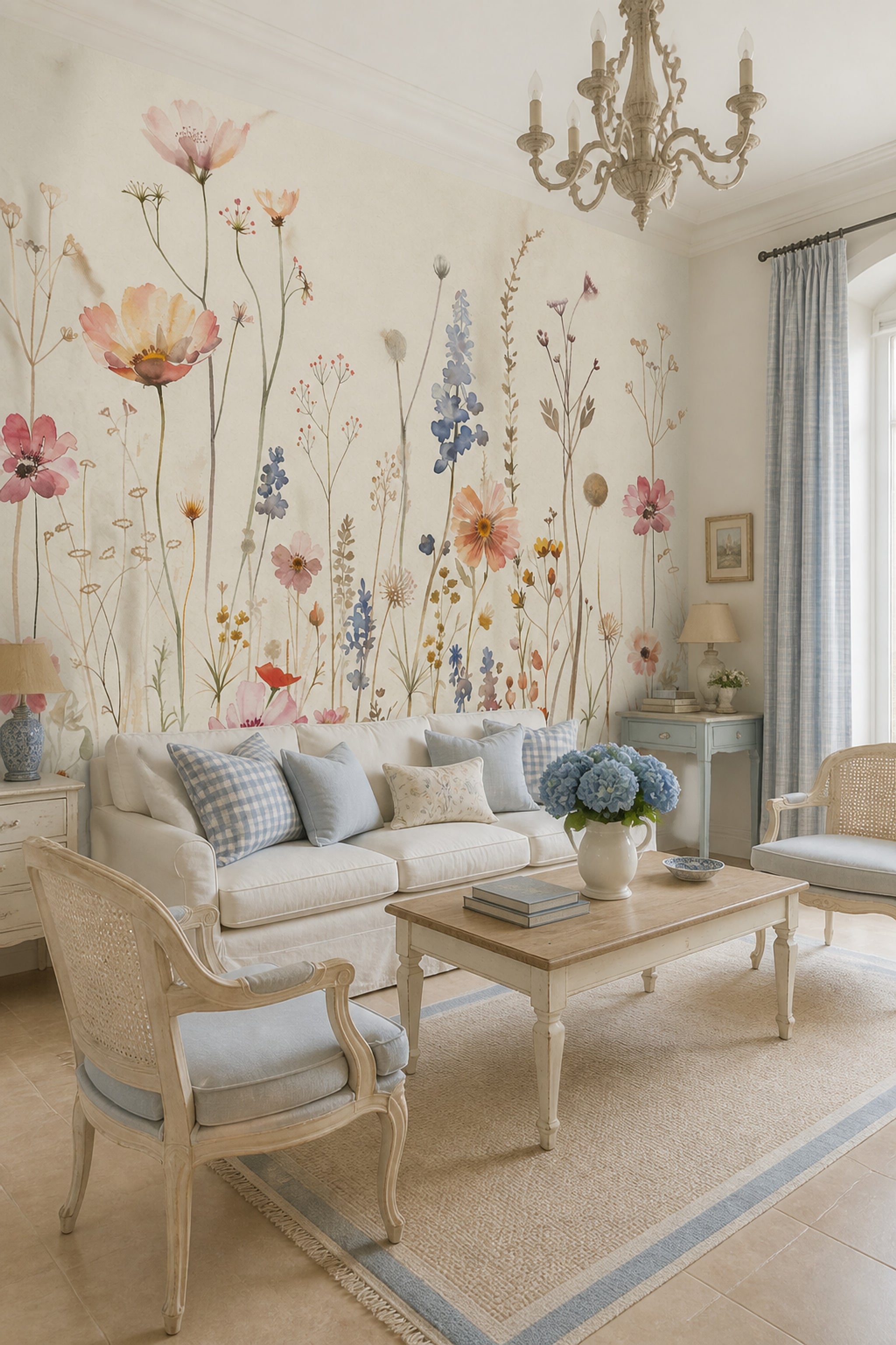 Watercolor Floral Wallpaper Wildflowers Garden Meadow Wall Mural
