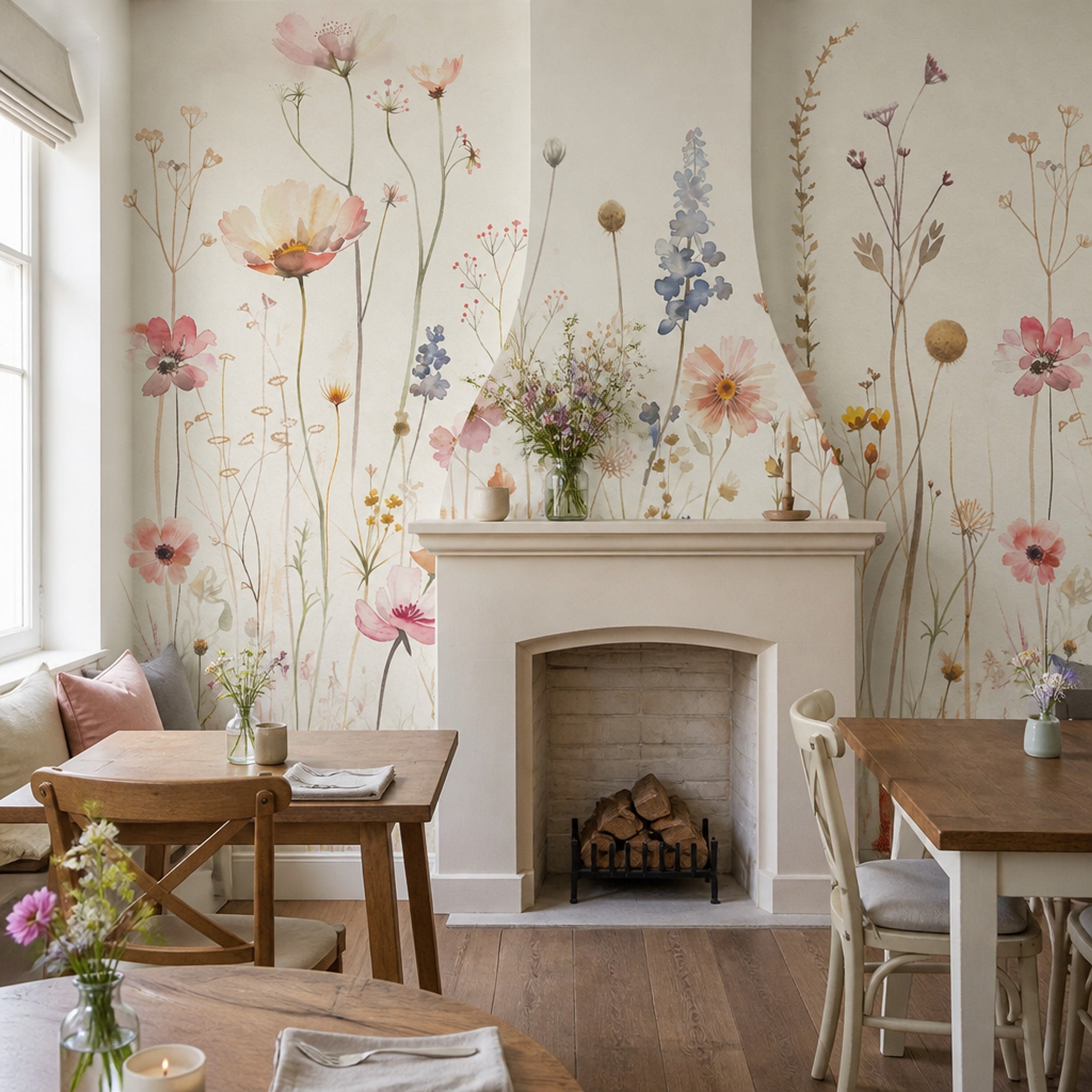 Watercolor Floral Wallpaper Wildflowers Garden Meadow Wall Mural