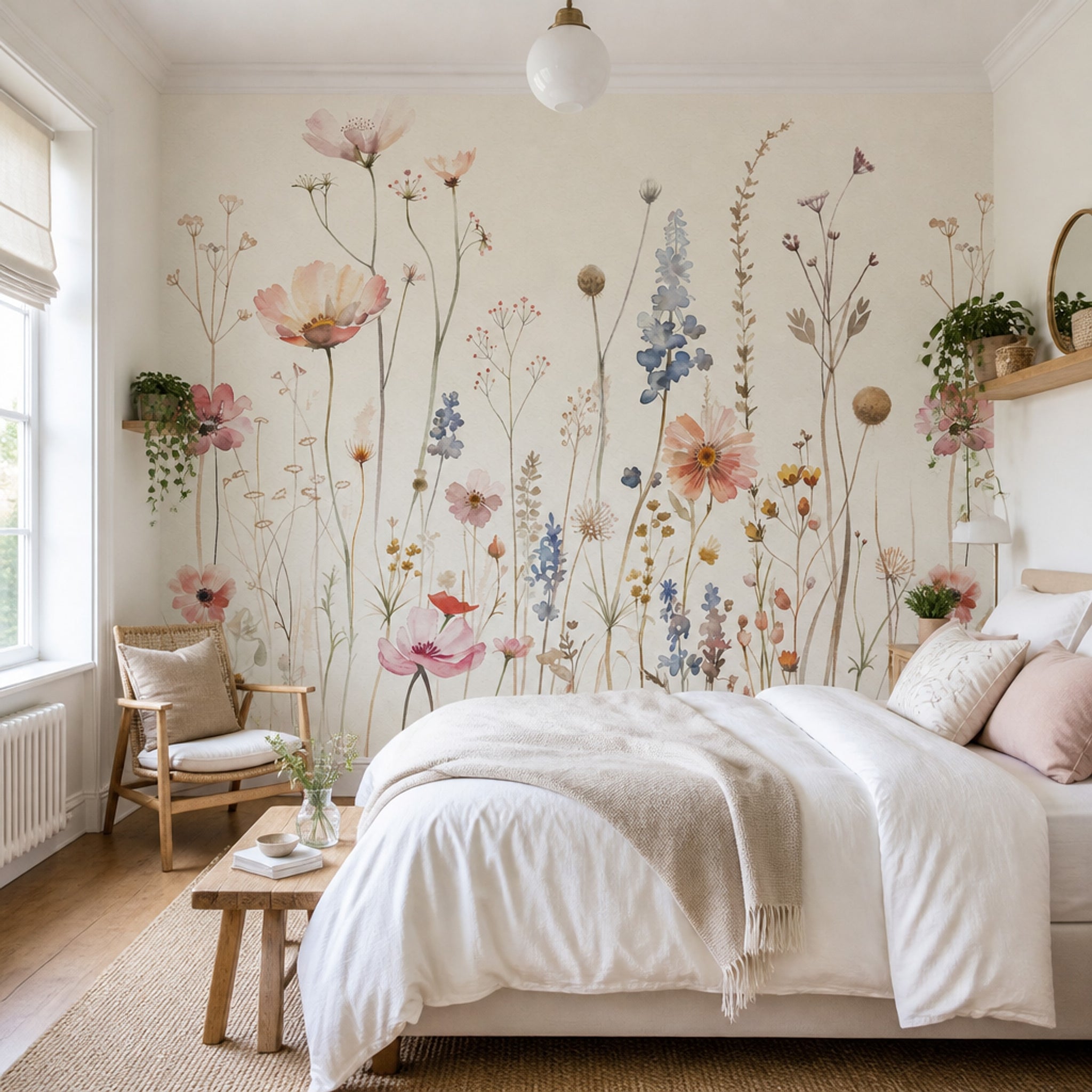 Watercolor Floral Wallpaper Wildflowers Garden Meadow Wall Mural