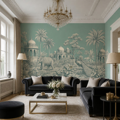 Scenic Landscape Wallpaper Tropical Pavilion Removable Elephant Wall Decor