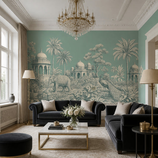 Scenic Landscape Wallpaper Tropical Pavilion Removable Elephant Wall Decor