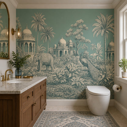 Scenic Landscape Wallpaper Tropical Pavilion Removable Elephant Wall Decor