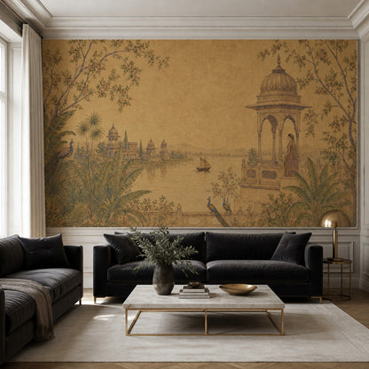 Indian Landscape Wallpaper Mughal Garden Peacock Wall Mural