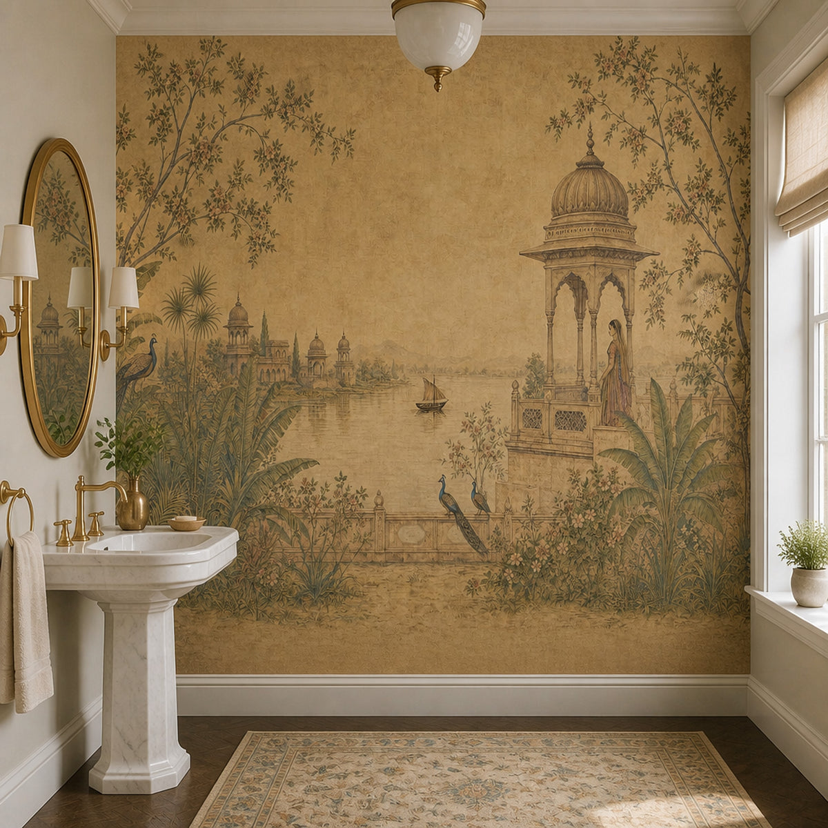 Indian Landscape Wallpaper Mughal Garden Peacock Wall Mural