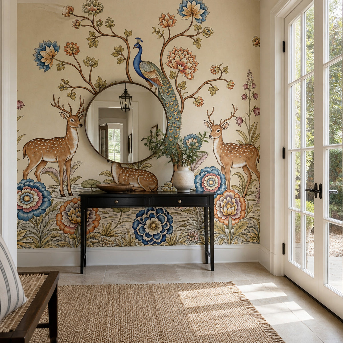 Peacock Wallpaper Deer Removable Chinoiserie Wall Decor