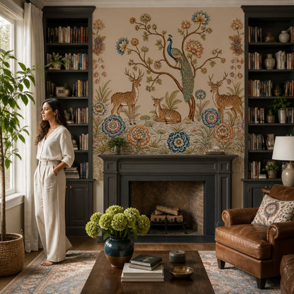 Peacock Wallpaper Deer Removable Chinoiserie Wall Decor