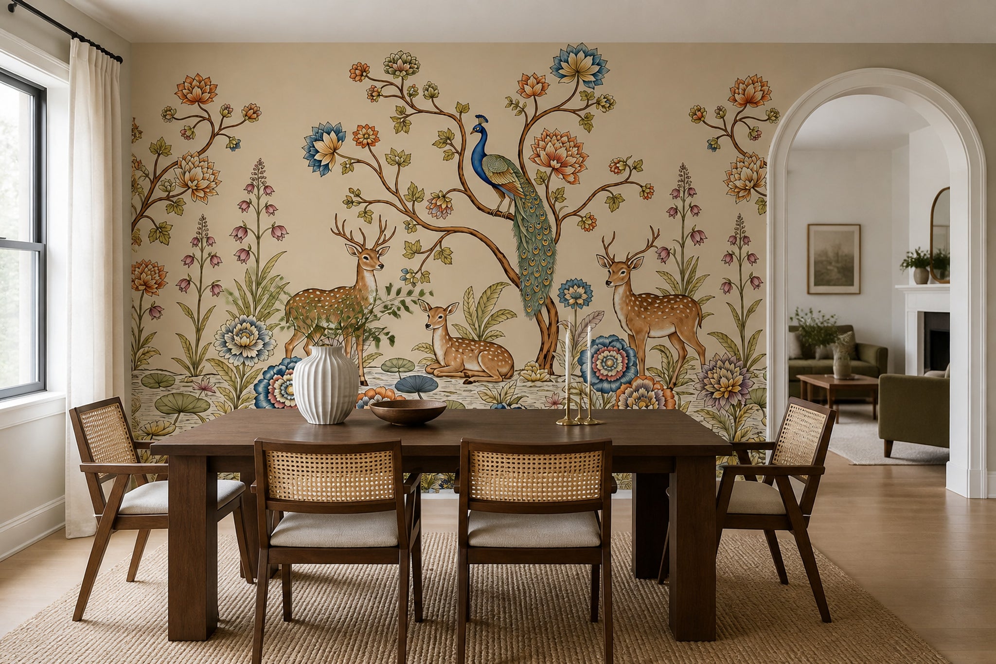 Peacock Wallpaper Deer Removable Chinoiserie Wall Decor
