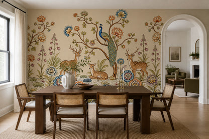 Peacock Wallpaper Deer Removable Chinoiserie Wall Decor