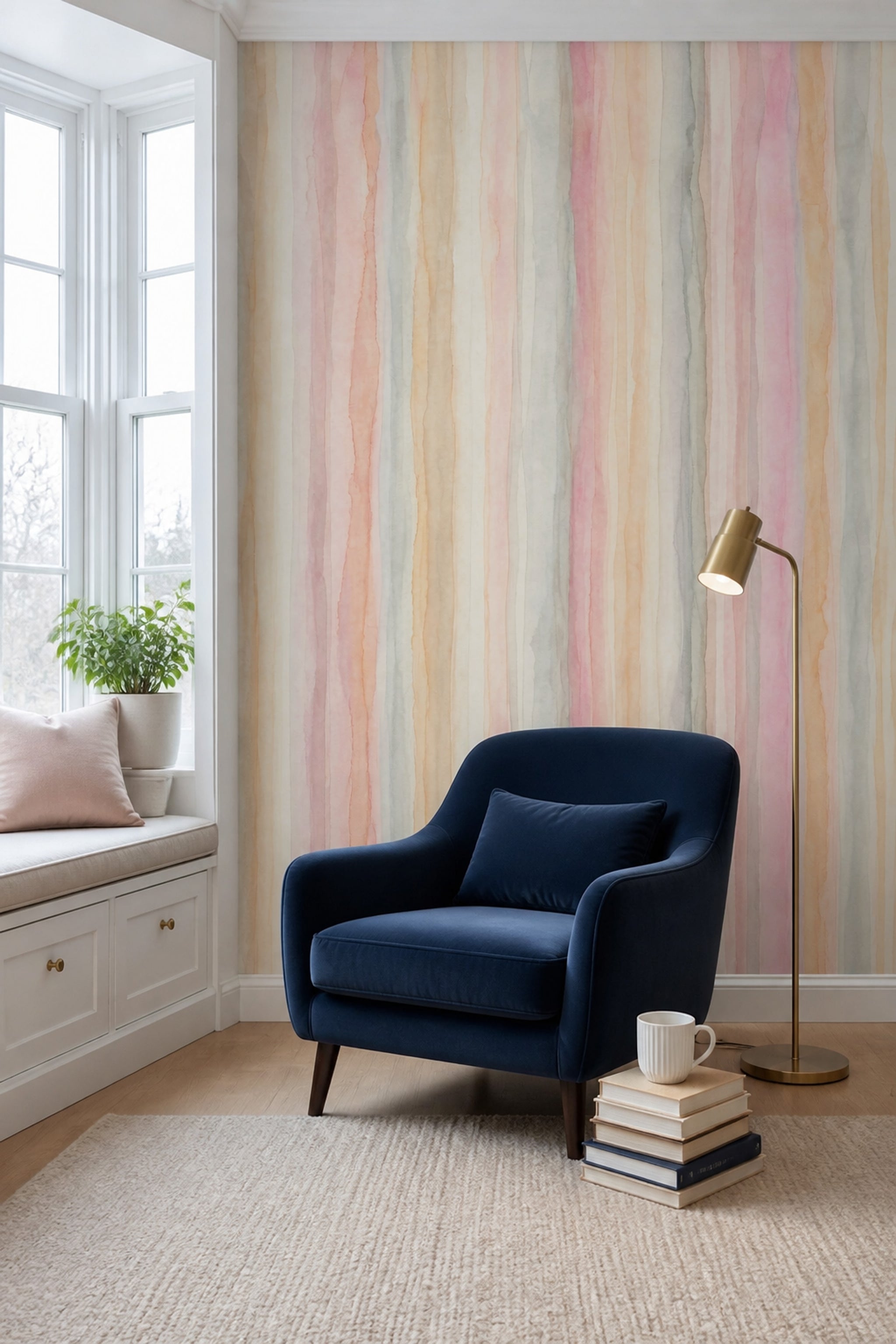 Watercolor Stripes Wallpaper Pastel Abstract Wall Mural
