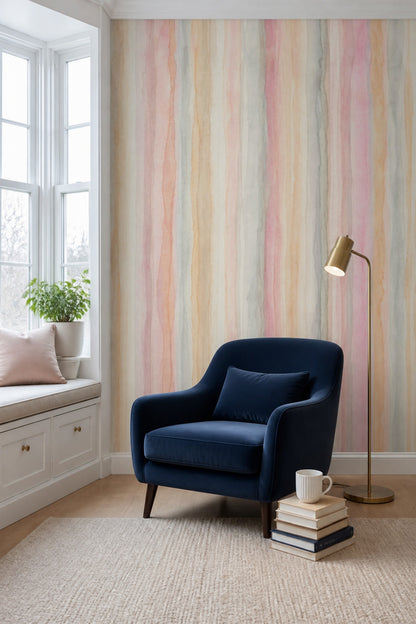 Watercolor Stripes Wallpaper Pastel Abstract Wall Mural